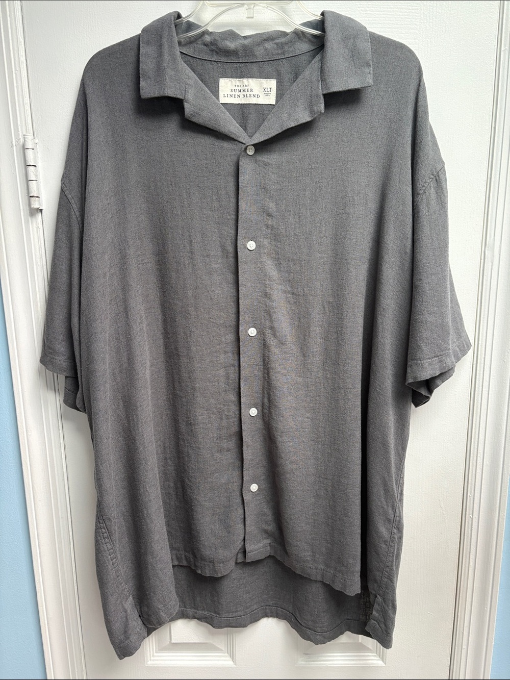 The A&F Summer Linen Blend Gray Short Sleeves Button-Down Shirt Men's Size XLT !